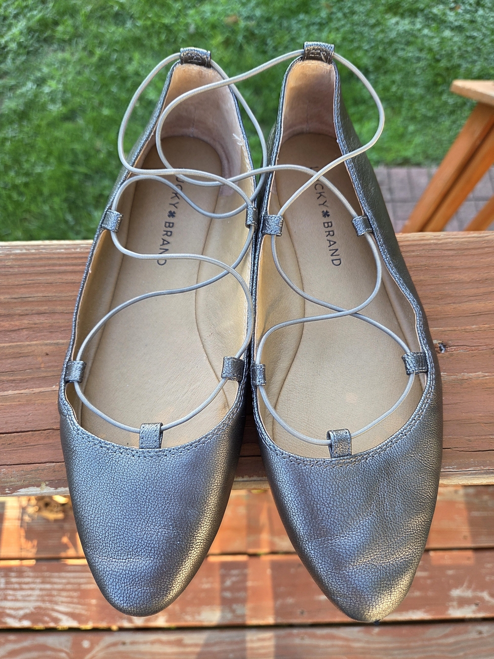 Lucky Brand "Aviee" Metallic Lace-Up Ballet Flats